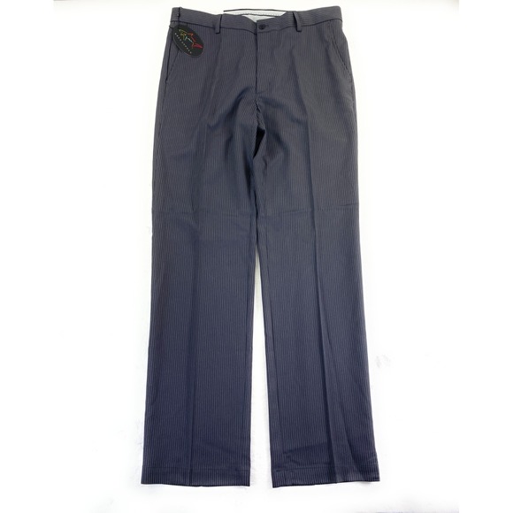 NWT Greg Norman‎ Men's Flat Front 100% Polyester Gray Pinstripe Golf Pants 34x32 - Picture 1 of 13